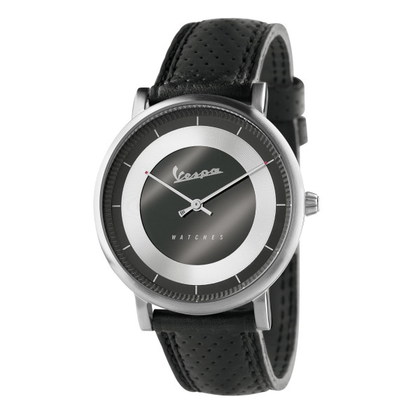 VESPA Uhr - Classy silber mit schwarzem Lederarmband